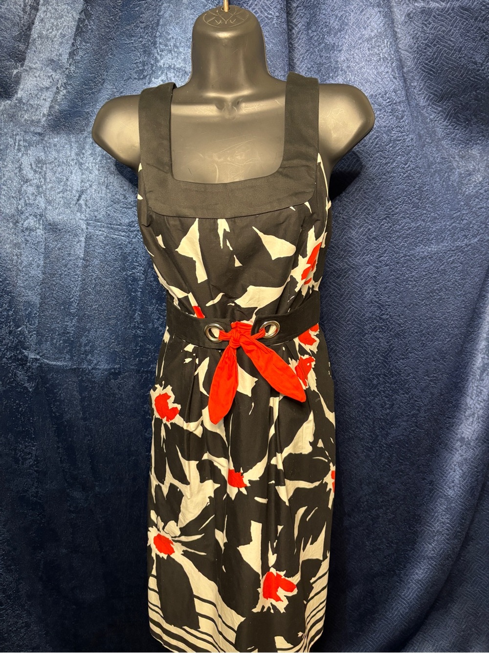 Cato Black Floral Dress with White and Red Highlights